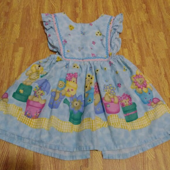 Daisy Kingdom Vintage Handmade Blue Floral Baby Dress and Bloomers Set Size 3/4 - Picture 2 of 14